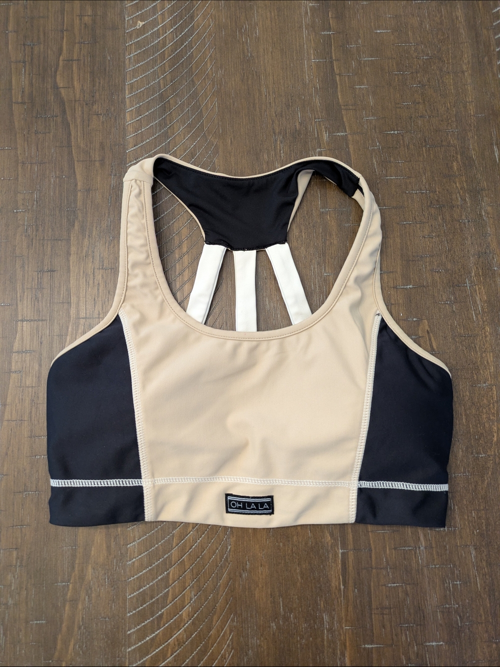 OH LA LA Two-Tone Beige & Black Sports Bra AS